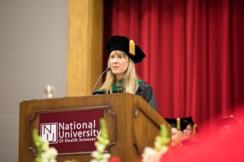 Julia Afridi, D.O., medical director for the Integrative Medicine Clinic at Elmhurst Hospital, serving as commencement speaker