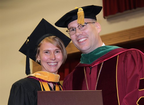 acupuncture valedictorian karen rejano with president stiefel