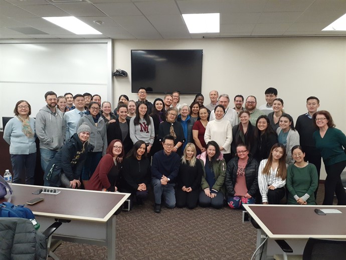 Seung Min Kathy Lee, L.Ac, KMD, PhD and group of students