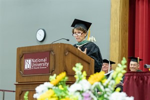 Mona Morstein speaking at commencement