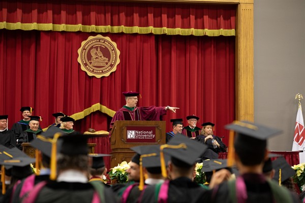 Dr. Joseph Stiefel, NUHS President speaking at commencement