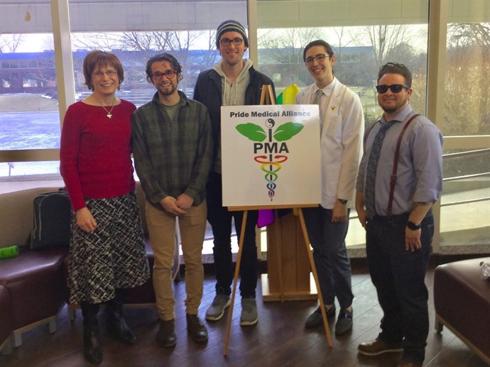 Speakers Emma J. Vosicky (left) and Jaime T. Pagano (right) with Pride Medical Alliance Club members