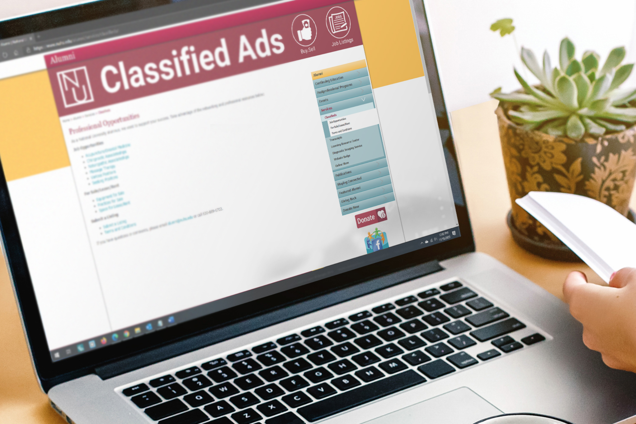 NUHS classified ads on computer