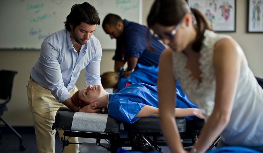 chiropractic students working in class