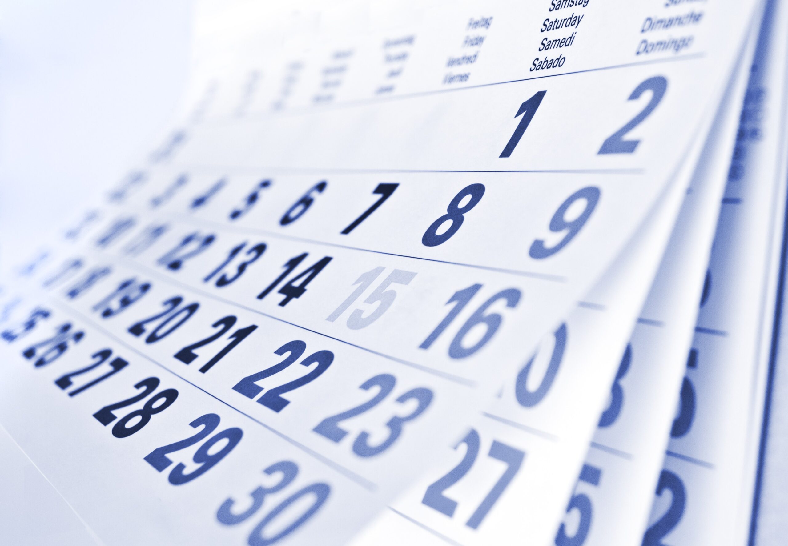 Blue and white calendar page