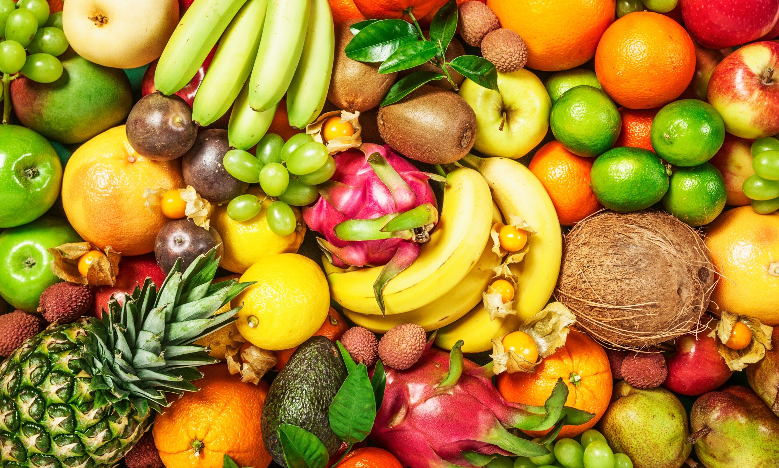 Collage of colorful fruits and vegetables