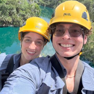 Dylan and Sarah preparing to zipline their way through the park.