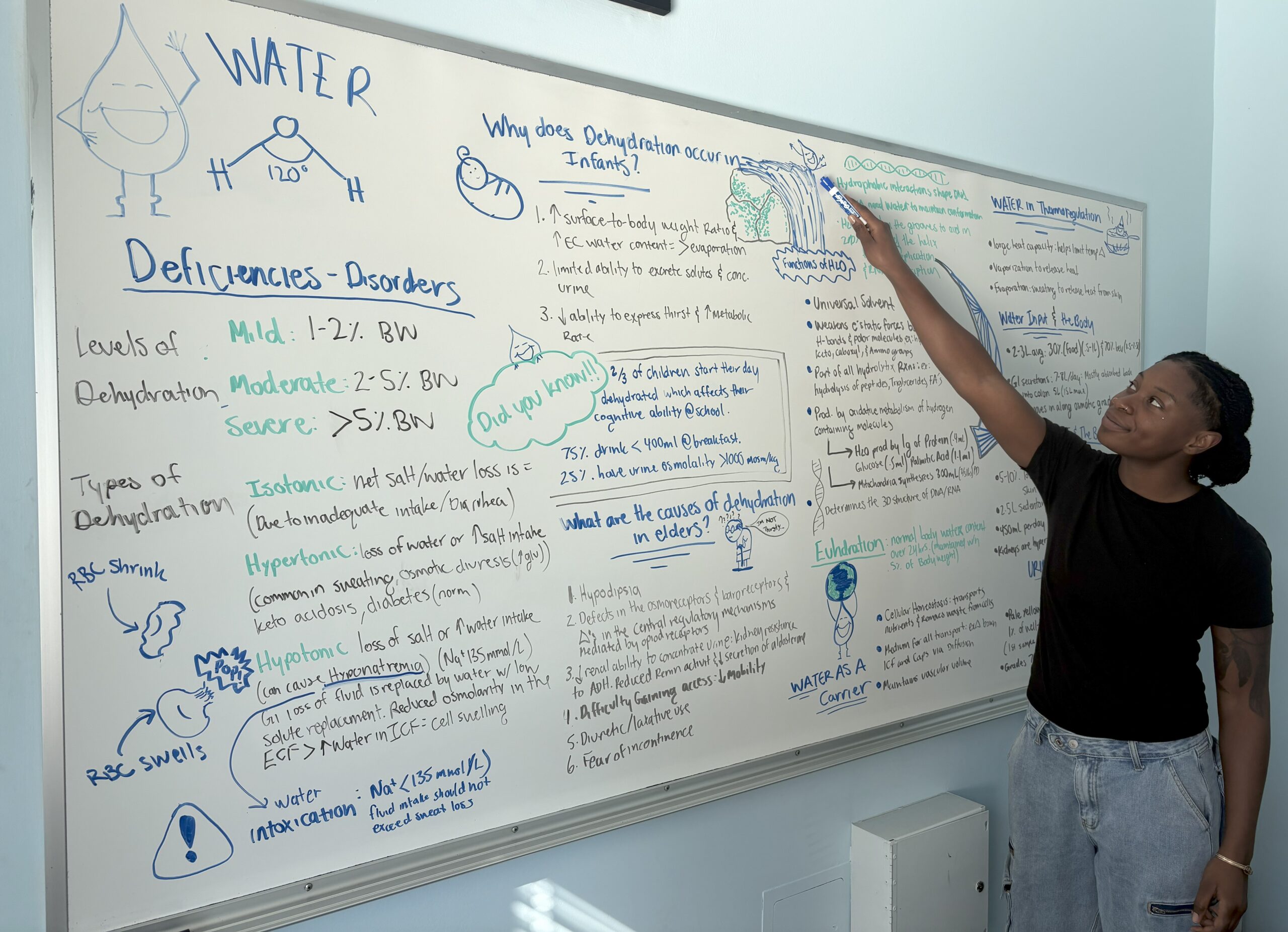 Female student presents whiteboard medical notes