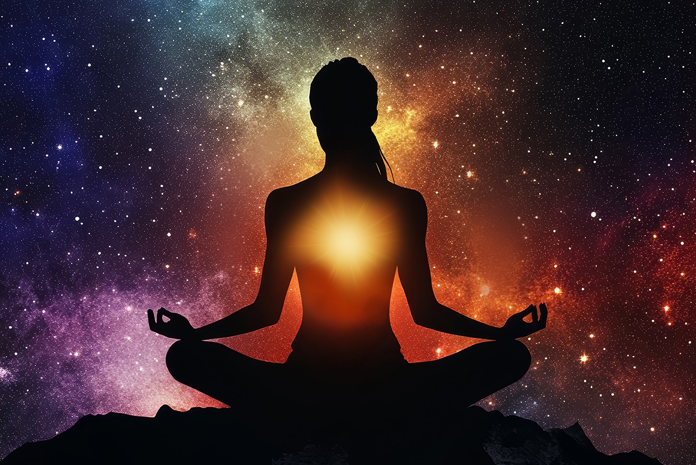 Meditating female in the cosmos
