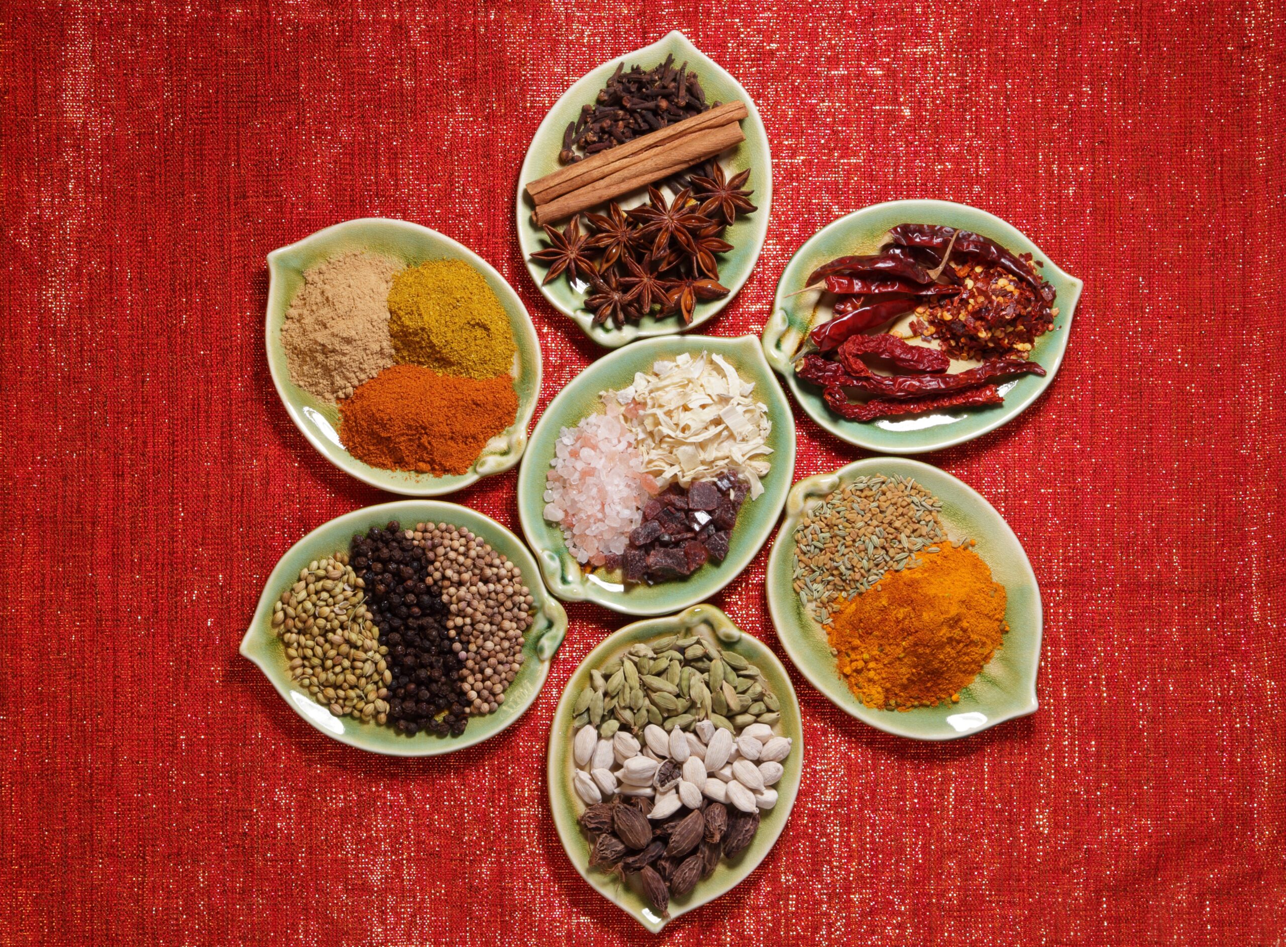 Variety of TCM herbs arranged in a Lotus pattern