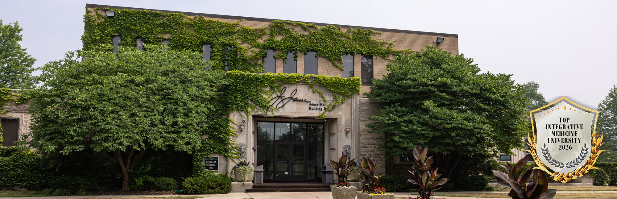 exterior of janse hall with top integrative medicine university badge
