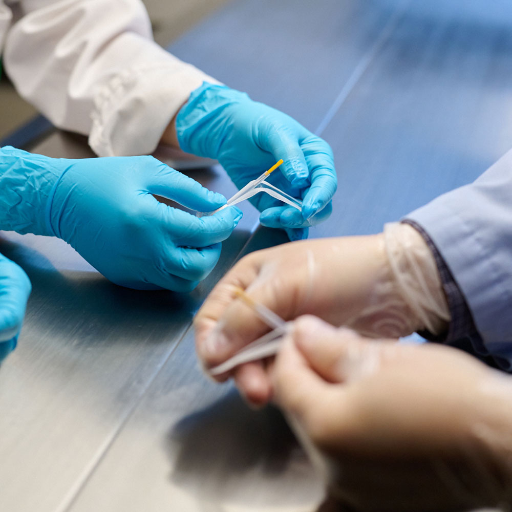 close up of students holding acupuncture needles