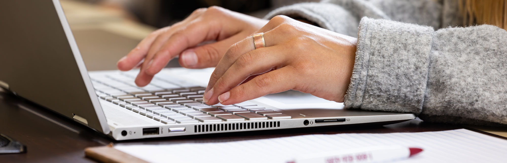 student working on online application