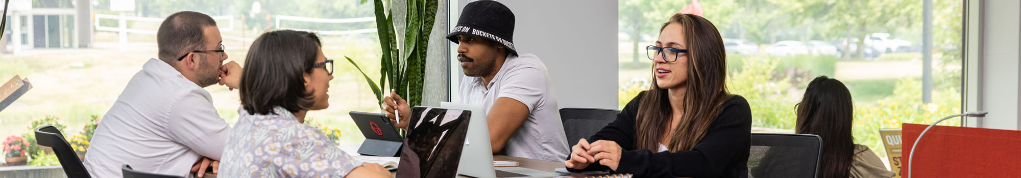 students working together in the library