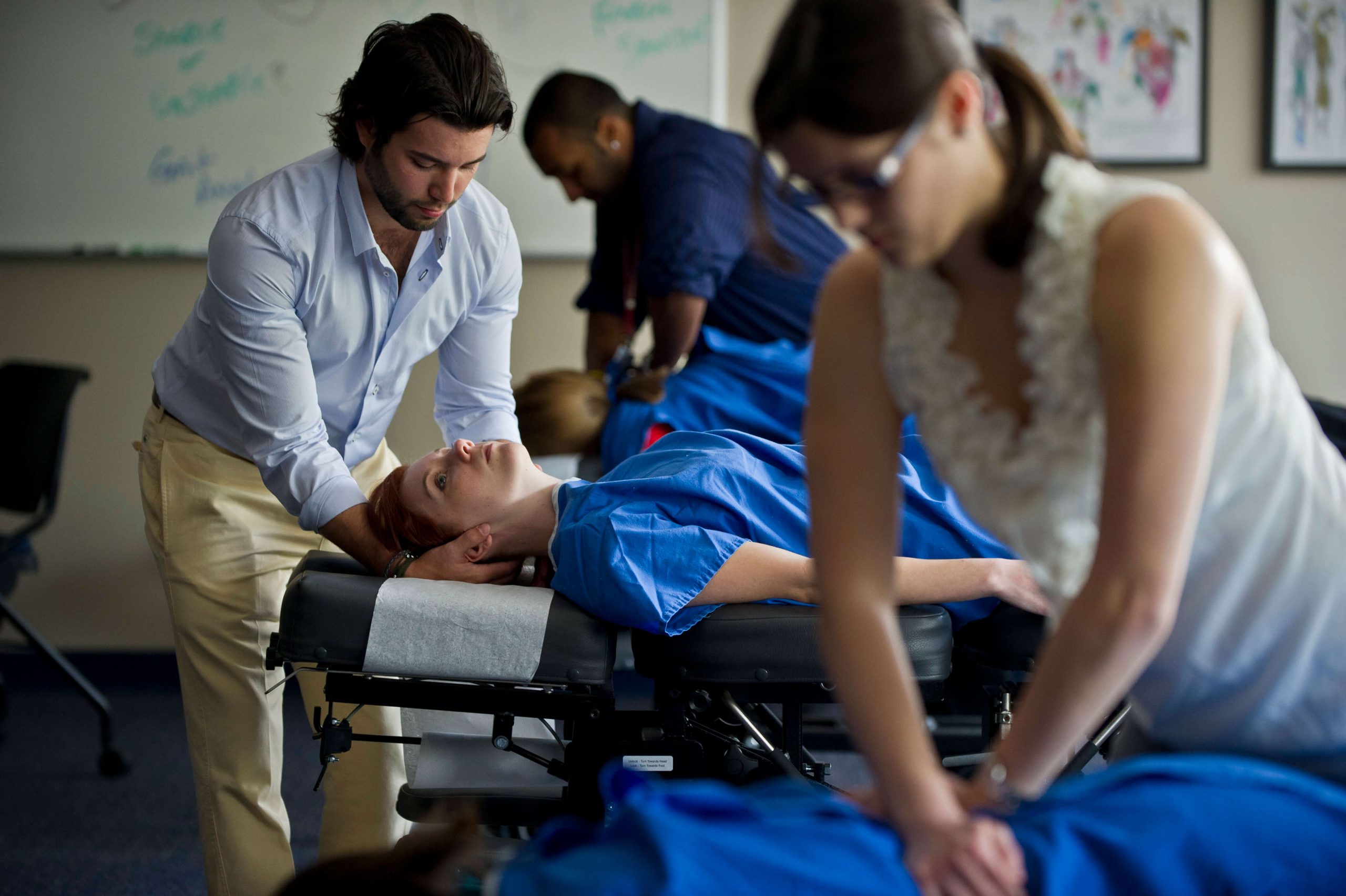 NUHS students working in a practical chiropractic lab