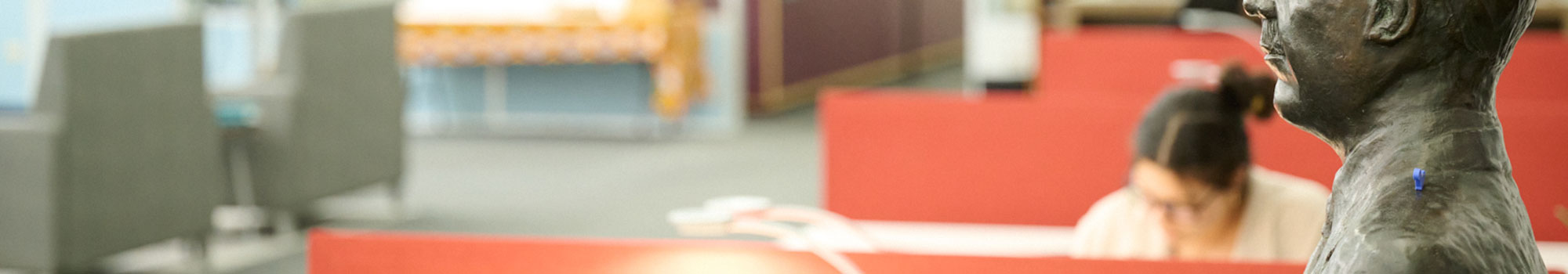 student in library using online resources