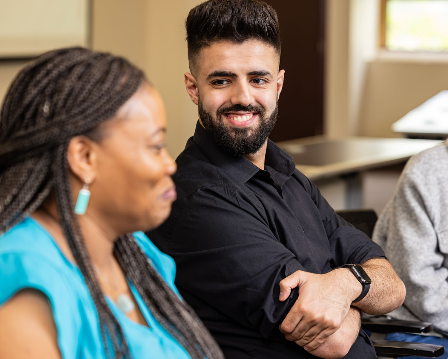 ND students discussing in class