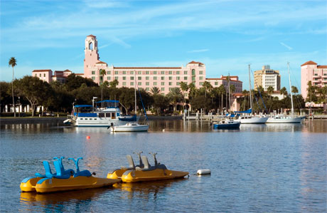 Paddle boats in a St. Petersburg, FL marina