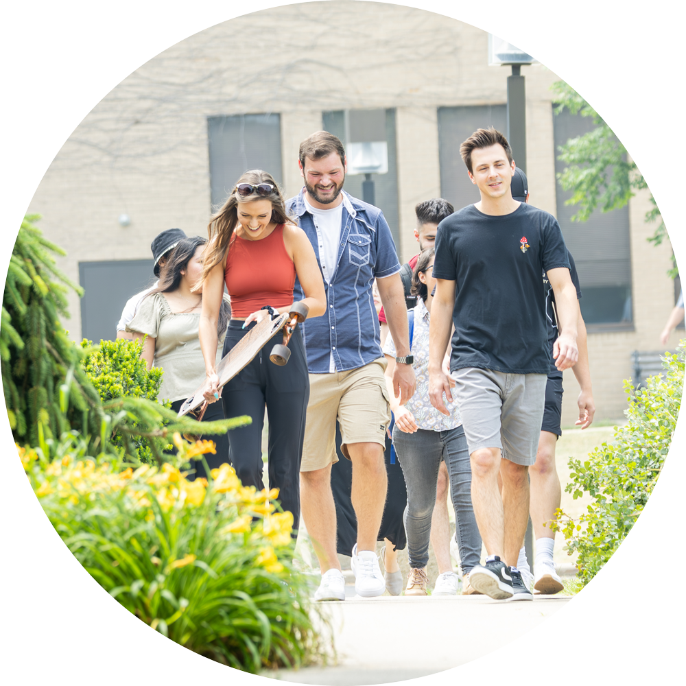 students touring campus
