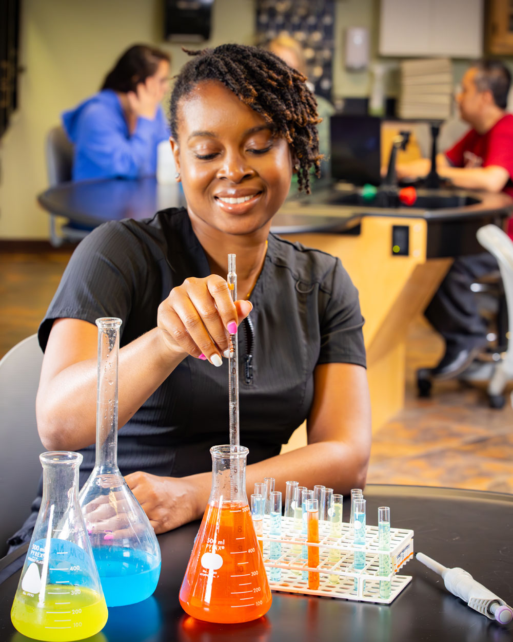 student working in biomedical class